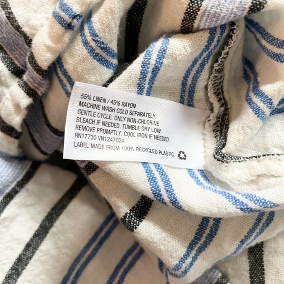 Linen and super soft Rayon blend striped blue black white midi skirt w/ pockets - Picture 7 of 9